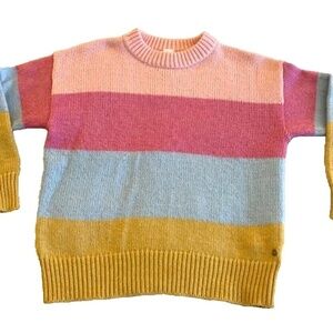 ROXY Pastel Striped Womens Sweater Pink/Blue/Yellow; Size S